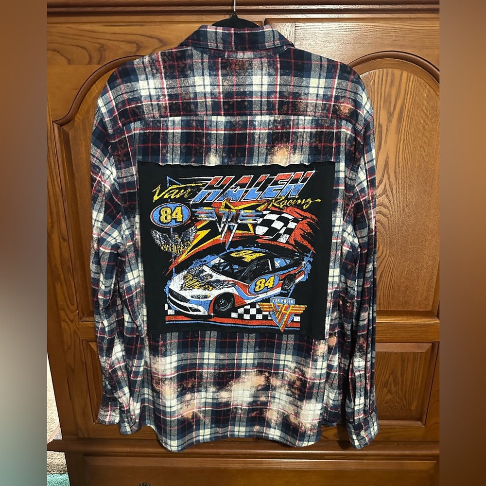 Van Halen upcycled bleached flannel tee One of a Kind
